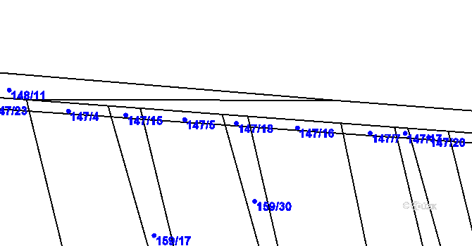 Parcela st. 147/18 v KÚ Vestec u Hořiček, Katastrální mapa