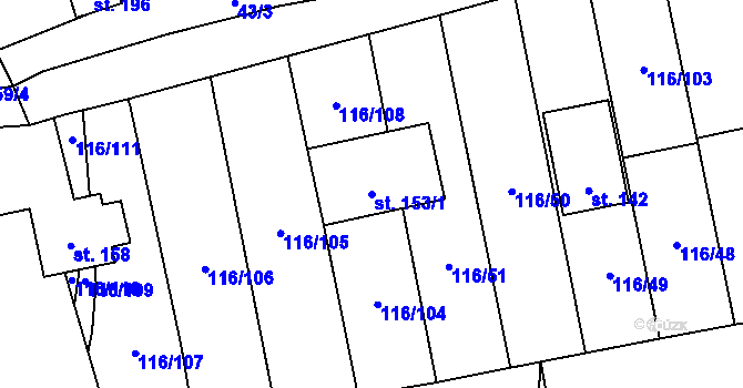 Parcela st. 153/1 v KÚ Vestec u Hořiček, Katastrální mapa