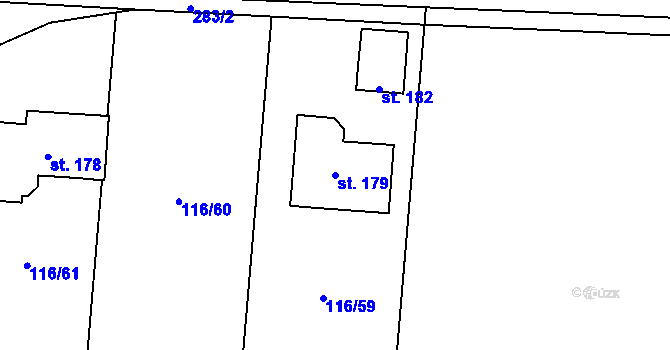 Parcela st. 179 v KÚ Vestec u Hořiček, Katastrální mapa