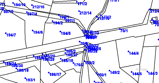 Parcela st. 70/8 v KÚ Lhota pod Přeloučí, Katastrální mapa