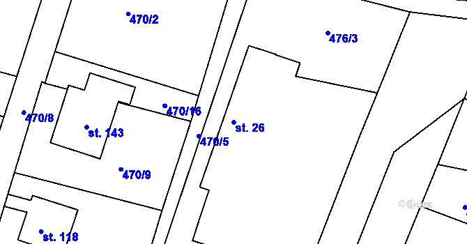 Parcela st. 26 v KÚ Lhota pod Přeloučí, Katastrální mapa