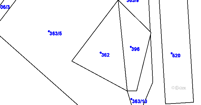 Parcela st. 362 v KÚ Lhota pod Přeloučí, Katastrální mapa