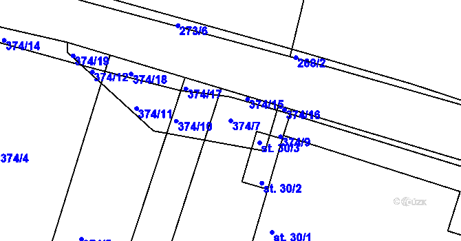 Parcela st. 374/7 v KÚ Lhota pod Přeloučí, Katastrální mapa