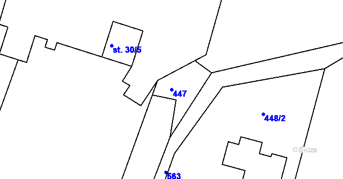 Parcela st. 447 v KÚ Lhota pod Přeloučí, Katastrální mapa