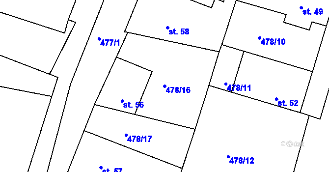 Parcela st. 478/16 v KÚ Lhota pod Přeloučí, Katastrální mapa