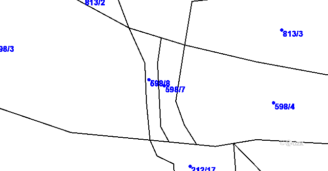 Parcela st. 598/7 v KÚ Lhota pod Přeloučí, Katastrální mapa