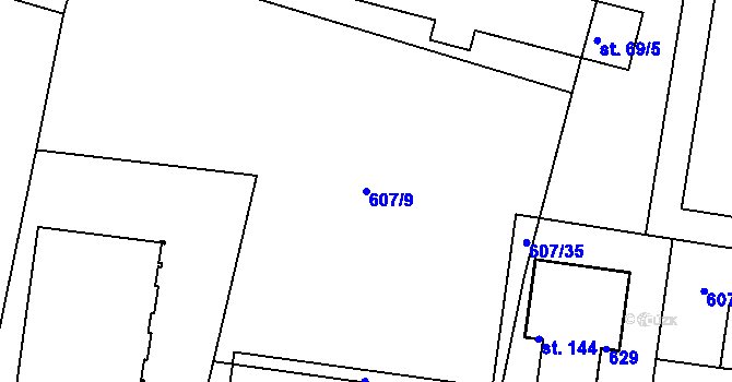 Parcela st. 607/9 v KÚ Lhota pod Přeloučí, Katastrální mapa
