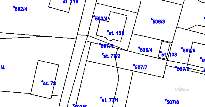 Parcela st. 77/2 v KÚ Lhota pod Přeloučí, Katastrální mapa