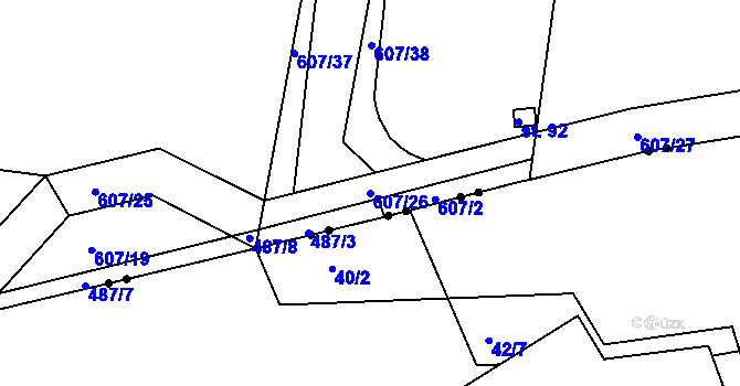 Parcela st. 607/26 v KÚ Lhota pod Přeloučí, Katastrální mapa