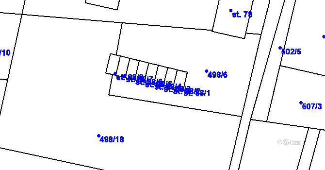 Parcela st. 88/3 v KÚ Lhota pod Přeloučí, Katastrální mapa