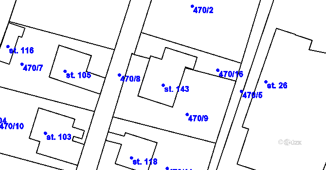 Parcela st. 143 v KÚ Lhota pod Přeloučí, Katastrální mapa