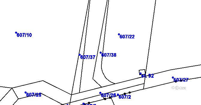 Parcela st. 607/38 v KÚ Lhota pod Přeloučí, Katastrální mapa