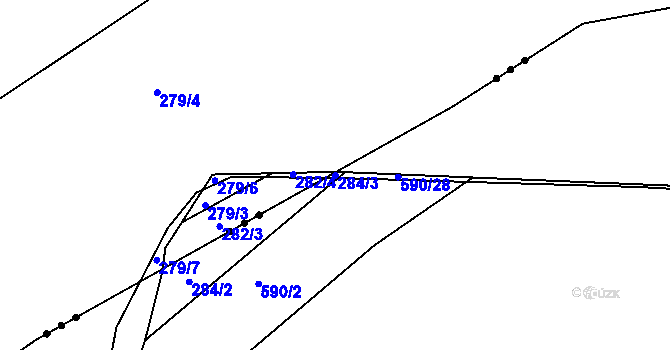 Parcela st. 284/3 v KÚ Lhota pod Přeloučí, Katastrální mapa