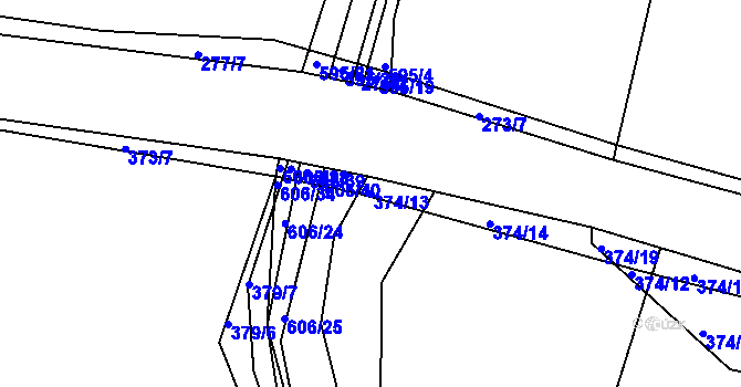 Parcela st. 374/13 v KÚ Lhota pod Přeloučí, Katastrální mapa