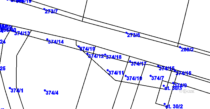 Parcela st. 374/18 v KÚ Lhota pod Přeloučí, Katastrální mapa