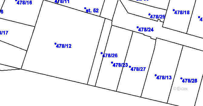 Parcela st. 478/26 v KÚ Lhota pod Přeloučí, Katastrální mapa