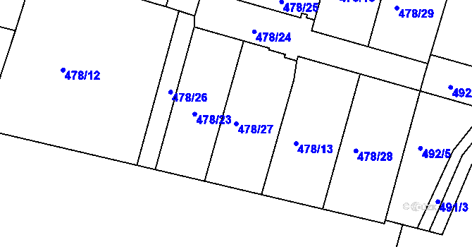 Parcela st. 478/27 v KÚ Lhota pod Přeloučí, Katastrální mapa
