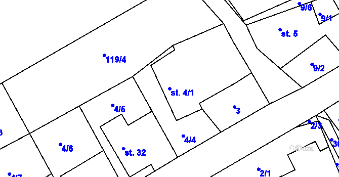 Parcela st. 4/1 v KÚ Škudly, Katastrální mapa