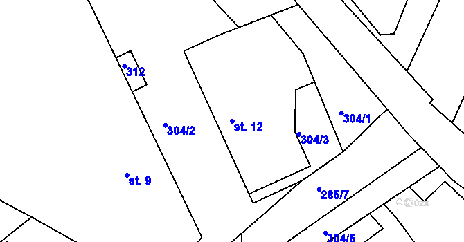 Parcela st. 12 v KÚ Škudly, Katastrální mapa