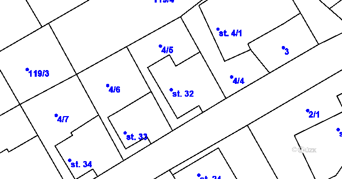 Parcela st. 32 v KÚ Škudly, Katastrální mapa