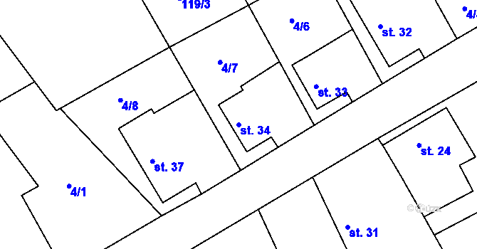 Parcela st. 34 v KÚ Škudly, Katastrální mapa