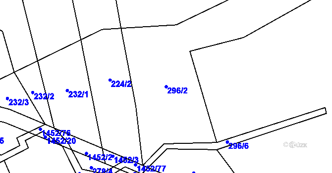 Parcela st. 296/2 v KÚ Lhota pod Radčem, Katastrální mapa