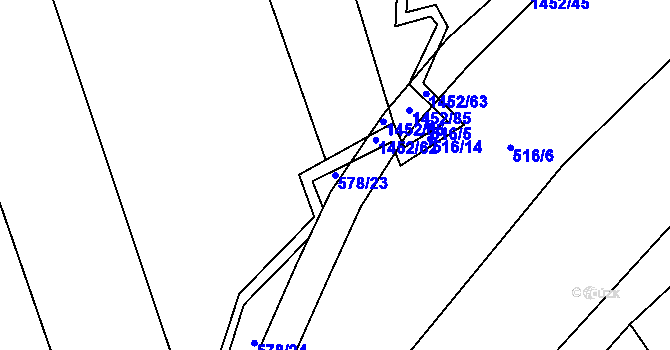 Parcela st. 578/23 v KÚ Lhota pod Radčem, Katastrální mapa