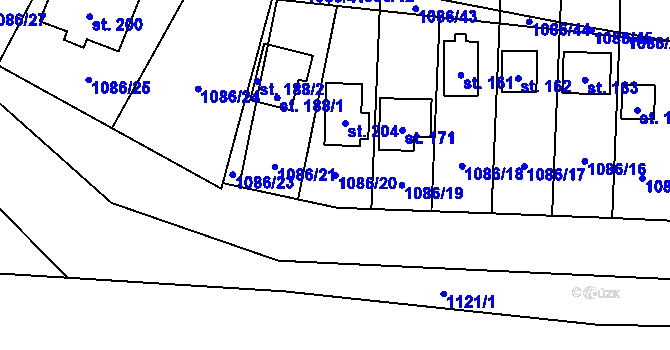 Parcela st. 1086/20 v KÚ Lhota pod Radčem, Katastrální mapa