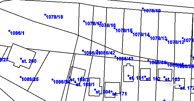Parcela st. 1086/42 v KÚ Lhota pod Radčem, Katastrální mapa