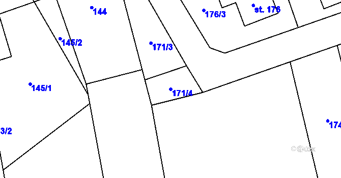 Parcela st. 171/4 v KÚ Lhota pod Radčem, Katastrální mapa
