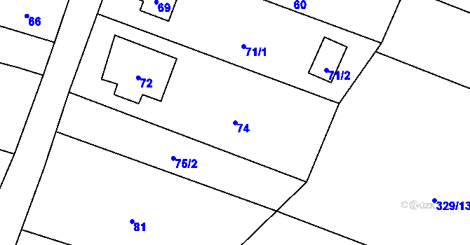 Parcela st. 74 v KÚ Lhota Rapotina, Katastrální mapa