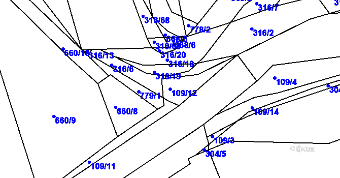 Parcela st. 109/12 v KÚ Lhota Rapotina, Katastrální mapa