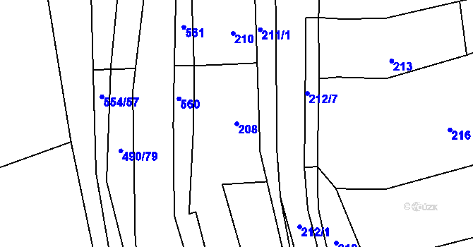 Parcela st. 208 v KÚ Lhota Rapotina, Katastrální mapa