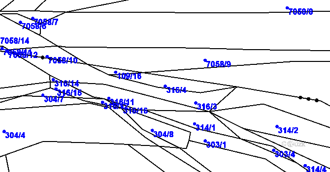 Parcela st. 316/4 v KÚ Lhota Rapotina, Katastrální mapa