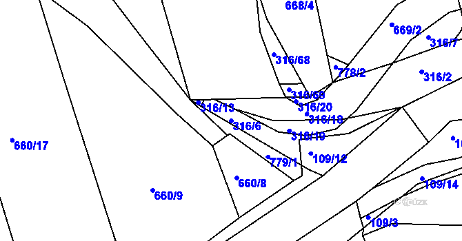 Parcela st. 316/6 v KÚ Lhota Rapotina, Katastrální mapa