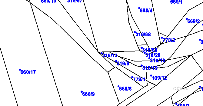 Parcela st. 316/13 v KÚ Lhota Rapotina, Katastrální mapa