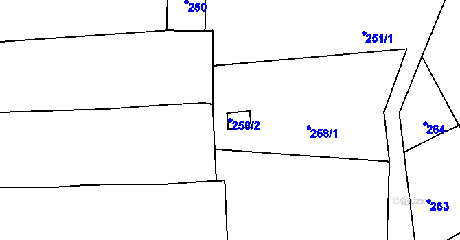 Parcela st. 258/2 v KÚ Lhota Rapotina, Katastrální mapa
