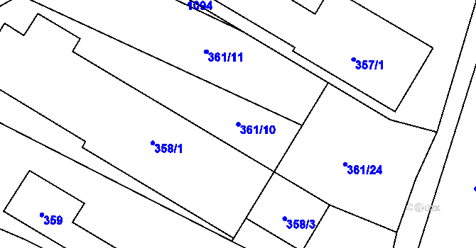 Parcela st. 361/10 v KÚ Lhota Rapotina, Katastrální mapa