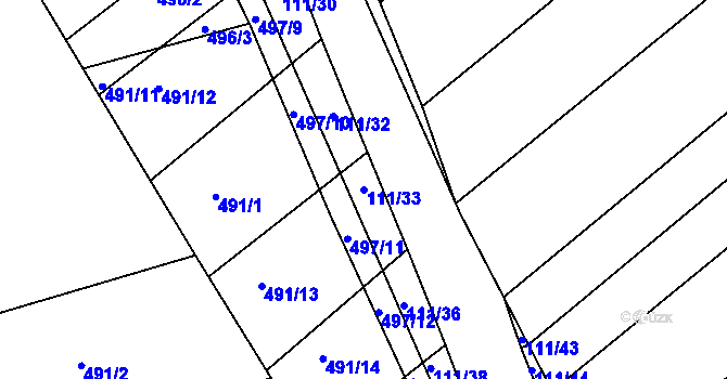 Parcela st. 111/33 v KÚ Lhota Rapotina, Katastrální mapa