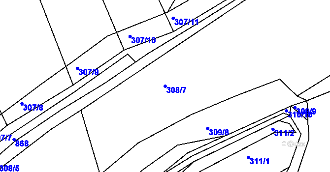 Parcela st. 308/7 v KÚ Lhota Rapotina, Katastrální mapa