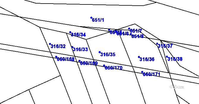 Parcela st. 316/35 v KÚ Lhota Rapotina, Katastrální mapa