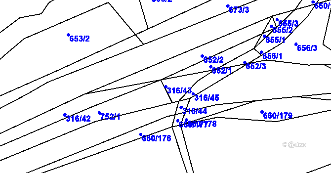 Parcela st. 316/43 v KÚ Lhota Rapotina, Katastrální mapa