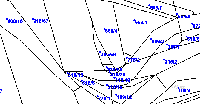 Parcela st. 316/68 v KÚ Lhota Rapotina, Katastrální mapa