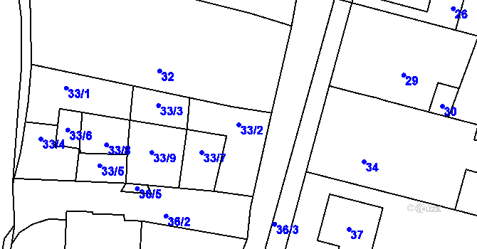 Parcela st. 33/2 v KÚ Lhota Rapotina, Katastrální mapa