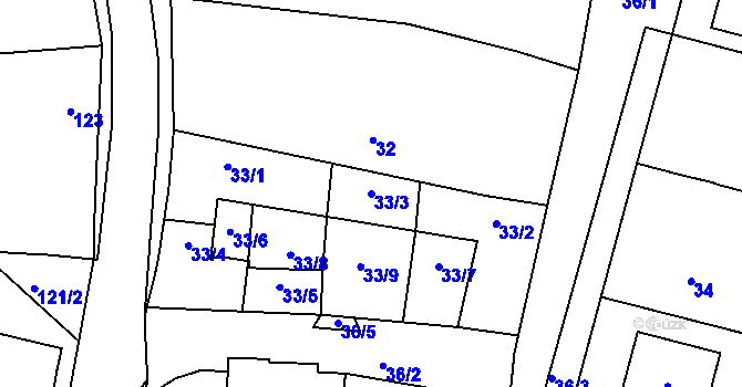 Parcela st. 33/3 v KÚ Lhota Rapotina, Katastrální mapa
