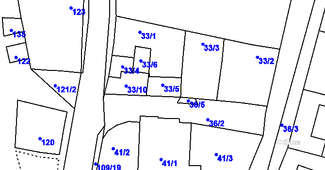 Parcela st. 33/5 v KÚ Lhota Rapotina, Katastrální mapa