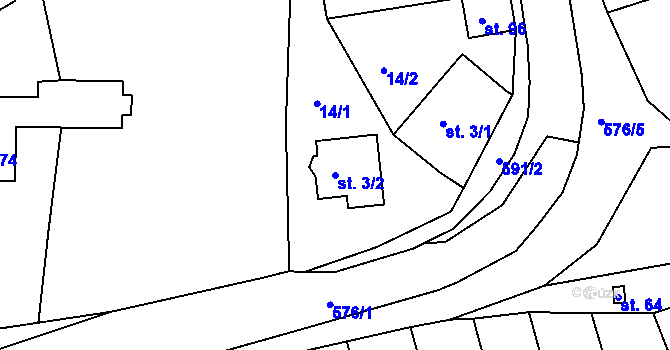 Parcela st. 3/2 v KÚ Lhota u Choryně, Katastrální mapa