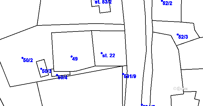 Parcela st. 22 v KÚ Lhota u Choryně, Katastrální mapa