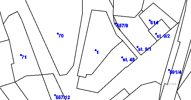 Parcela st. 1 v KÚ Lhota u Choryně, Katastrální mapa