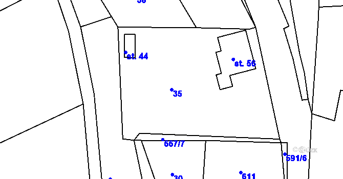 Parcela st. 35 v KÚ Lhota u Choryně, Katastrální mapa